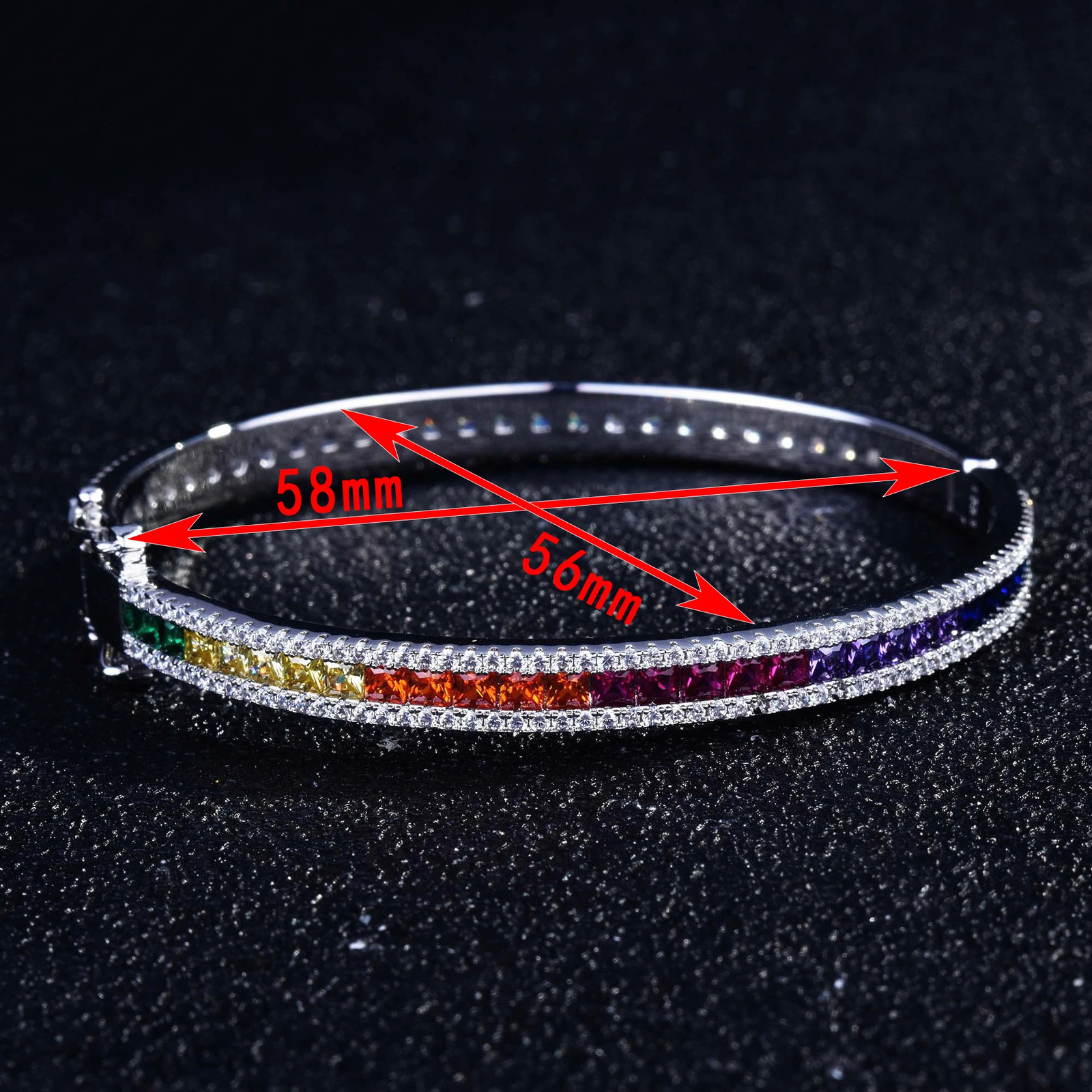 WPB Rainbow Tennis Bangle Women Bright Colour Square Diamond Bangles Women Platinum Plating Zircon Fine Jewelry Girl Gift 250207