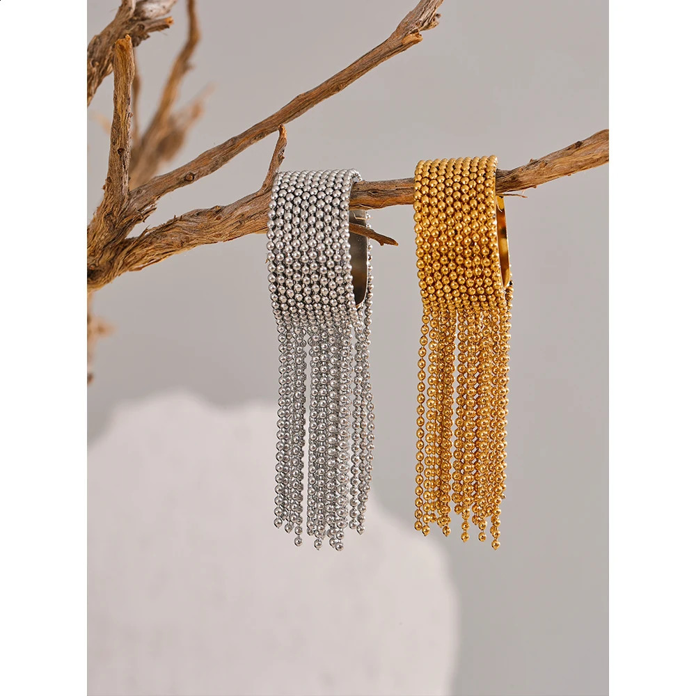 Yhpup Statement Stainless Steel Chain Tassel Finger Ring Adjustable 18K PVD Plated High Quality Charm Stylish Golden Jewelry 250206