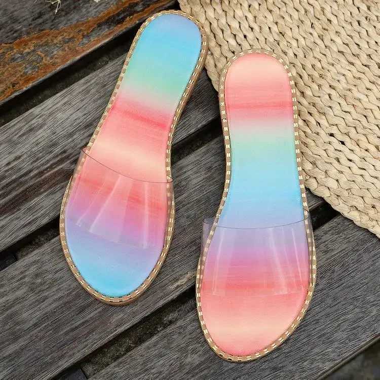 High Quality Fi Summer Women Slippers Clear Transparent Slip- Jelly Shoes Ladies Flat Beach Outdoor Holiday SlidesXJ250207