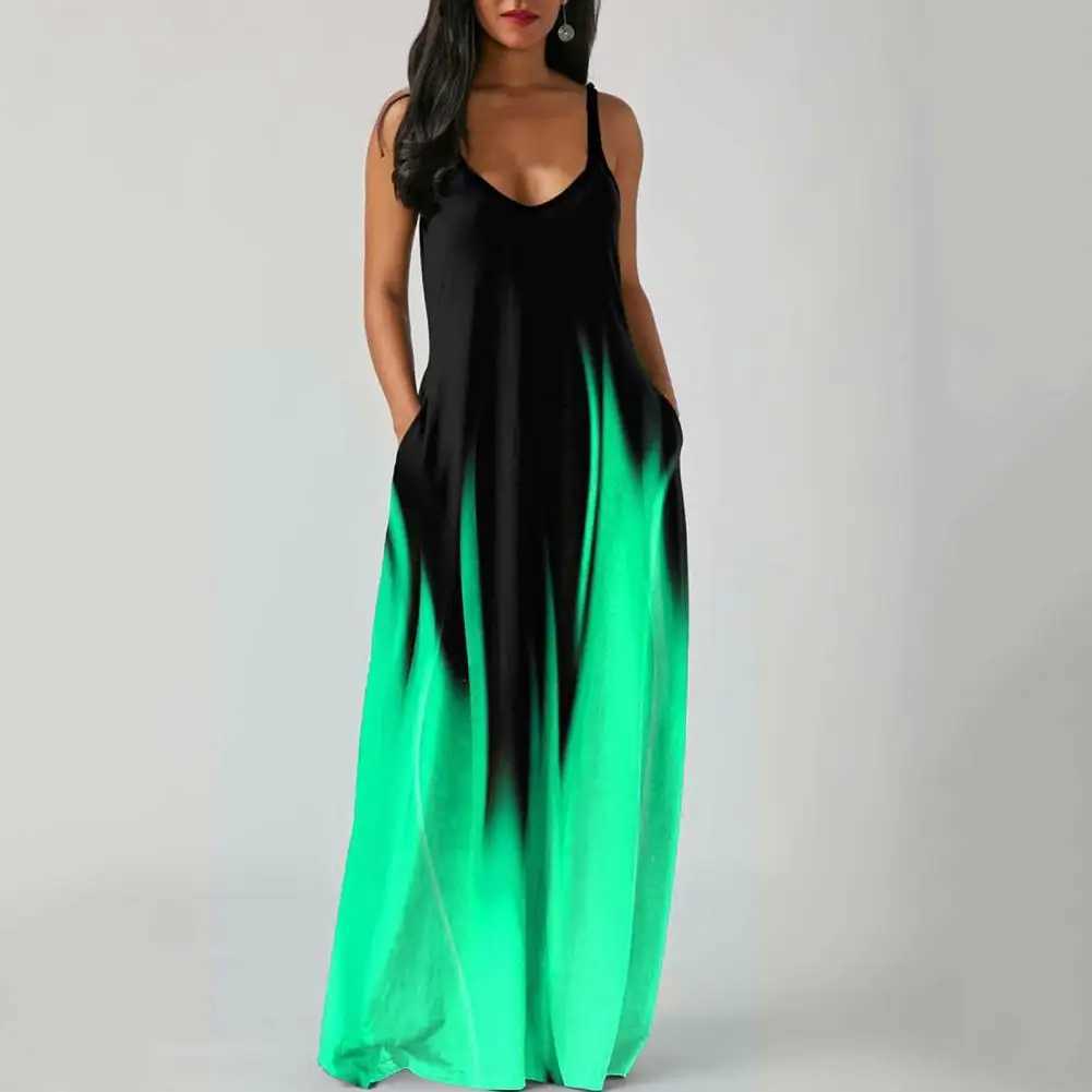 Ladies Beach Dress Gradient Colors V-neck Sveless Loose Maxi Dress Daily Wear Low-cut Backless Summer Vest Dress For FeXJ2500207
