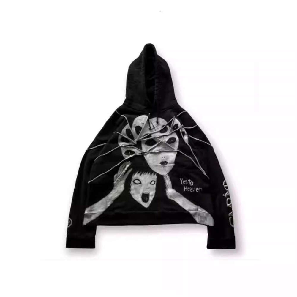 Urban Streetwear Dark Ins Hoodie with Patchwork Embroidery, Oversized Heavyweight Pullover Sweatshirt