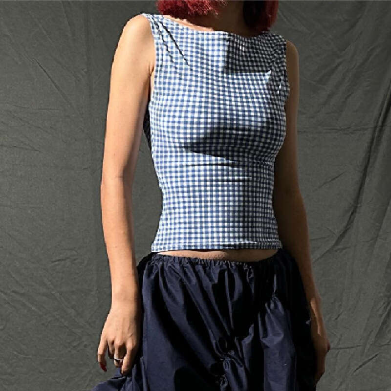 Ins European American 2025 Summer Spicy Girl Thousand Bird Grid Bow Strap Slimming Tank Top Women's New Style Unique and Elegant Clothing
