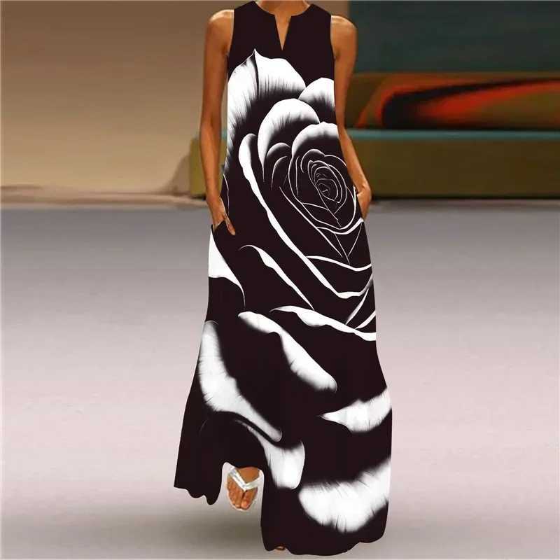 Summer Womens Dress Ele Sveless V-Neck Vintage Print Long Dress Beach Party Casual Tank Women Maxi Dress Large Size RobeXJ2500207
