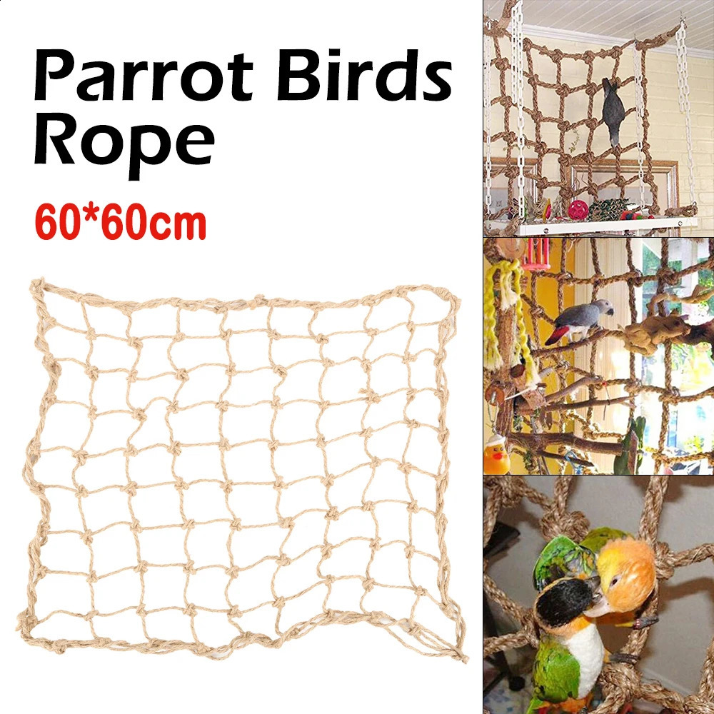 Birds Swing Ladder Toys Hemp Rope Net Pet Parrot Birds Chew Play Climbing Ropes with Hook Pet Accesorios for Bird Indoor Toy 250206