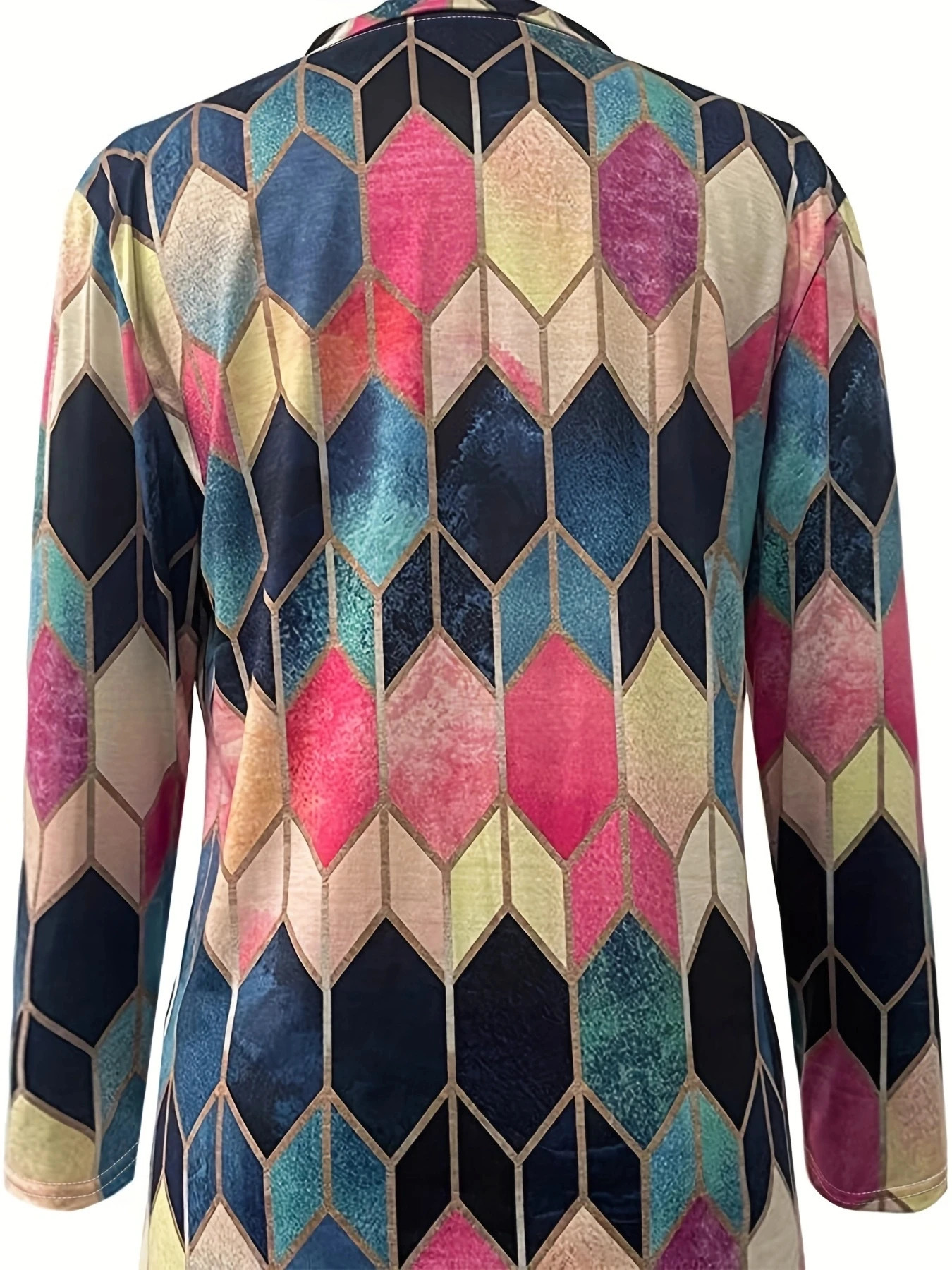 Elegant Womens Polo Zipper Top - Geometric Stretch Durable Versatile Office Wear 250207