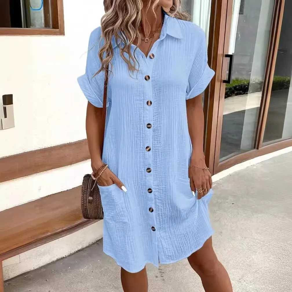 Fashion Loose Dress for Women Single Breasted Raglan Sve Dresses With Pocket Women Summer Tunic Short Shirt Dress Office LadyXJ2500207