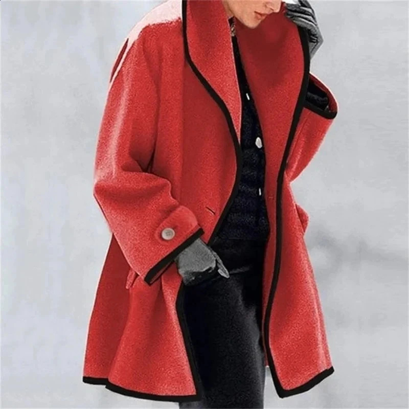 Womens Autumn And Winter Woolen Coat Long Sleeve Casual Outwears Fashion Women Solid Loose Jacket 250113Z