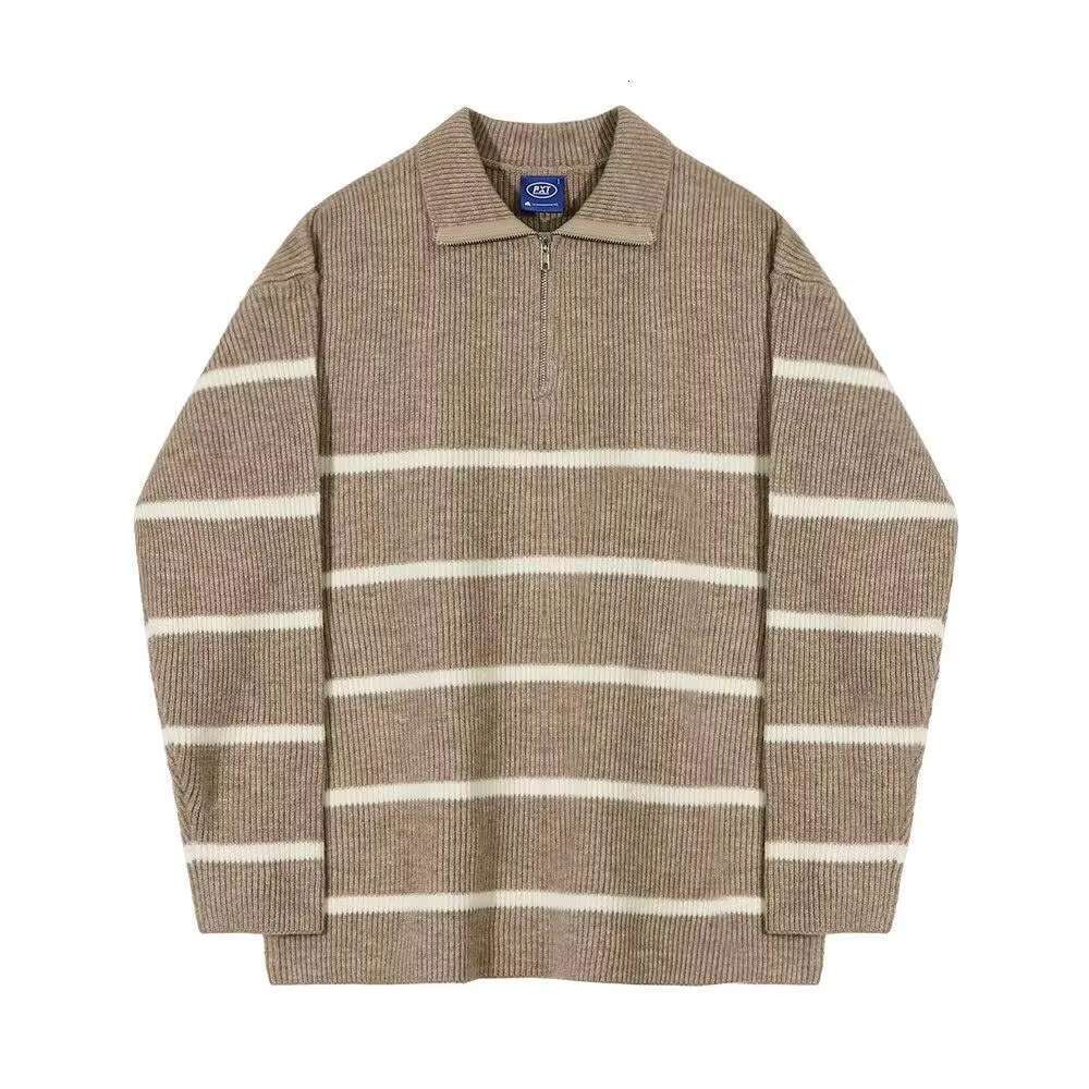 Men's Clothing Business Zip-up Knit Sweater Male Coat Zipper Striped Jacket Collared Pullovers Cheap T Shirt Korean Fashion Neck