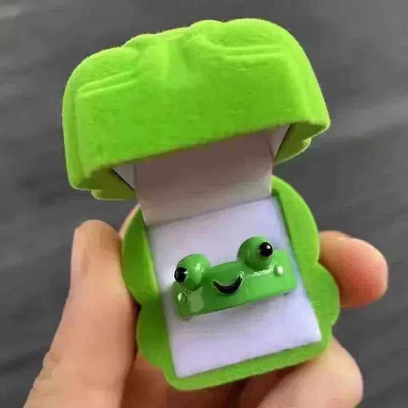 Cute Frog Rings With Box Colorful Acrylic Finger Rings Women Girls Daily Friendship Couple Gifts Lovely Animal Jewelry Accessory W250207