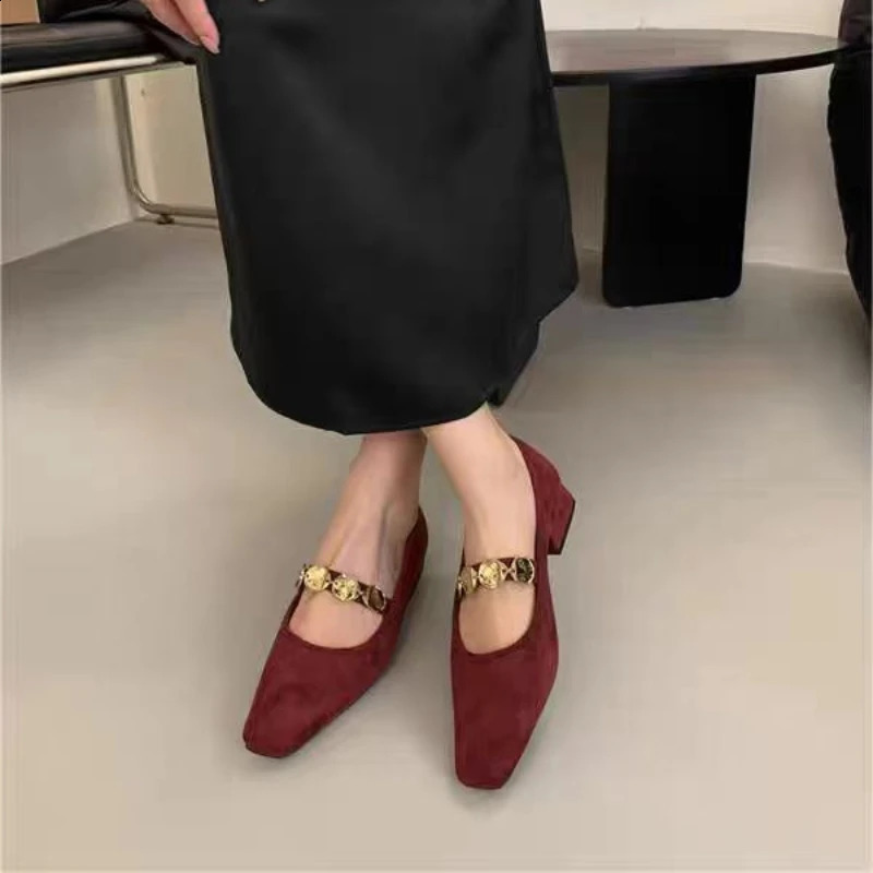 Retro Women Shoes Metal Heels Shallow Mouth ed Pumps 2024 Mary Jane Sandals Ladies Metalic Fashion Latest Low Velvet Spring 250206