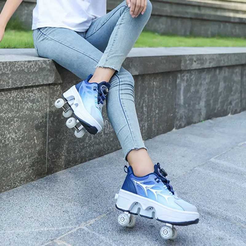 Deform Roller Skate Shoes 4-Wheel Skates Professional Double Row Skates Youth Men Women Sneakers Parkour Deformation Shoes Gift W250207