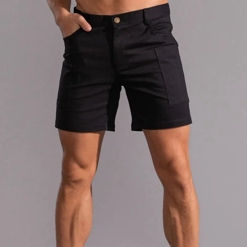Khaki Shorts Men Bermuda Streetwear Pure Cotton Knee Length Casual Short Pants Work Trousers Summer Fashion Bottoms 2024 250207