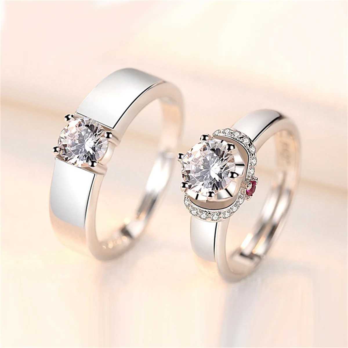 2Pcs Silver Color Luxury Zircon Crown Cross Couple Rings For Lovers Forever Endless Love Wedding Bands Ring Valentines Day Gifts W250207