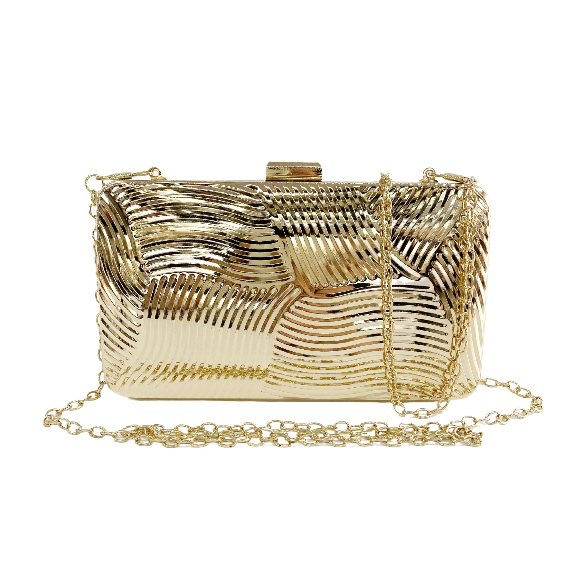 New Solid Color Shell Metal Mini Handheld Banquet Bag Texture Striped Dress Party Handbag