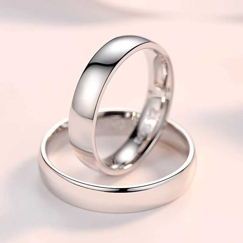 Trendy Ring Pure 100% 925 Sterling Silver Couple Ring Simple Smooth Wedding Band Jewelry Anniversary Gift for Lovers Women Men W250207