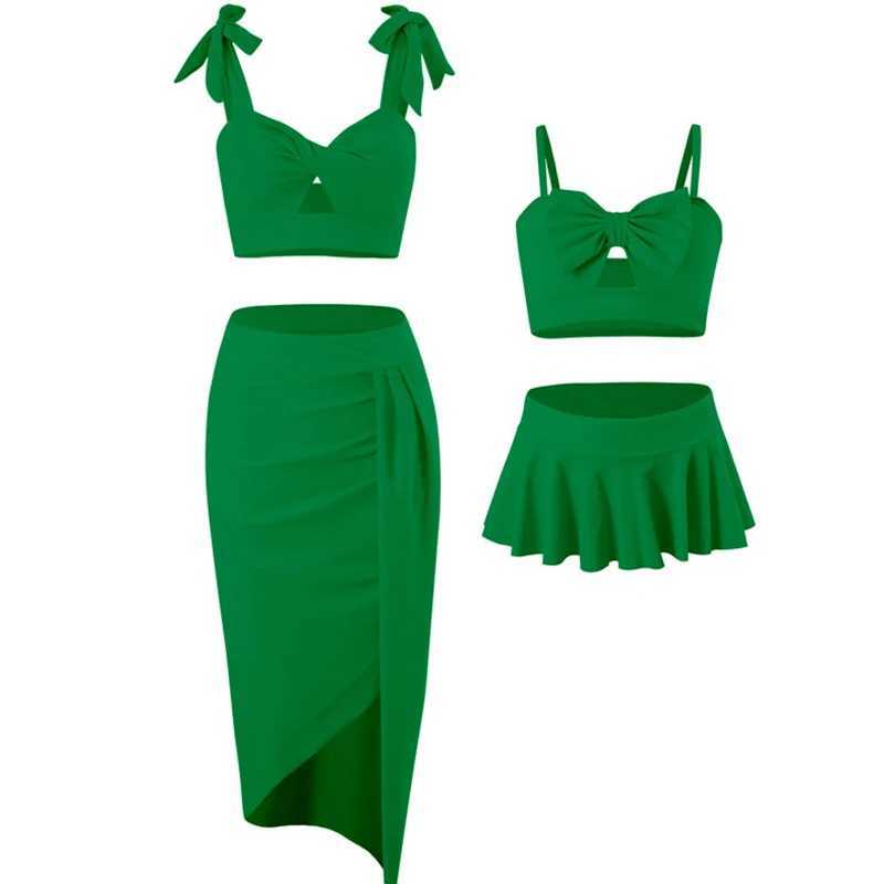 2024 Family Matching Swimsuit Summer Bikini Mother Daughter Bow Swimwear Mom Baby Girls Clothing Set 3PCS Moms Swimsuit Skirt W250207
