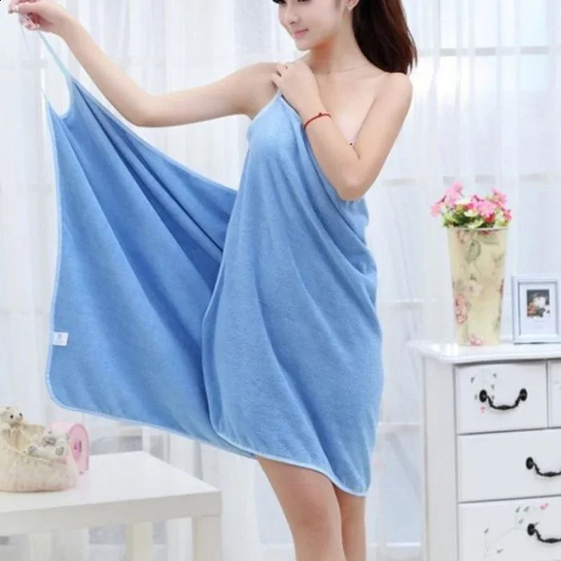 Bathroom Women Bath Towels Wearable Towel Dress Beach Adults Gown Sling Robes Home Nightwear Microfiber Bathrobe 250109