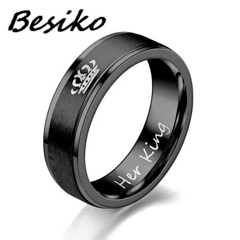 Besiko 2023 New Crown Her King And His Queen Stainless Steel Wedding Couple Rings For Women Men Engagement Jewelry Gifts W250207