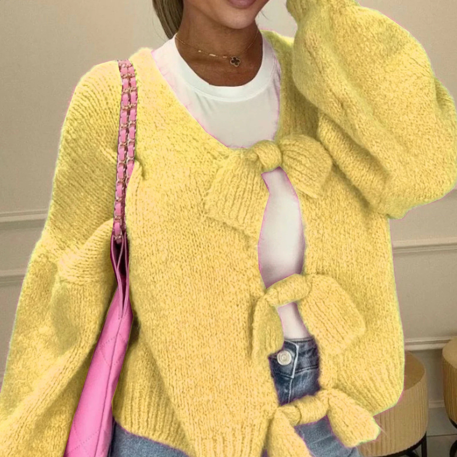 GuliriFei Women y2k Sweaters Knitted Cardigan Elegant Long Sleeve Front Tie-up Spring Autumn Casual Jackets Sweaters Streetwear 250206