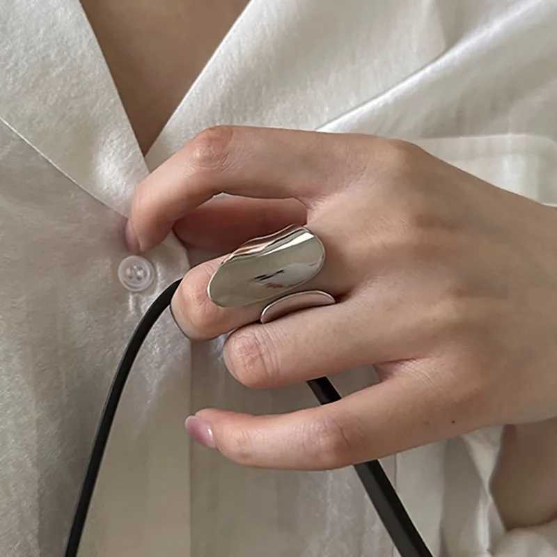 Foxanry Minimalist Silver Color Cuff Rings for Women Couples New Fashion Creative Smooth Pattern Geometric Party Jewelry Gifts W250207