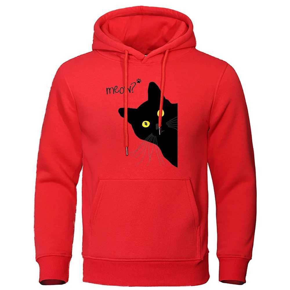 Meow Black Cat Hoodies Men Classic Oversized Round Neck Hoodie All-Match Creativity Tracksuit Quality Hip Hop Clothes For Men W250207