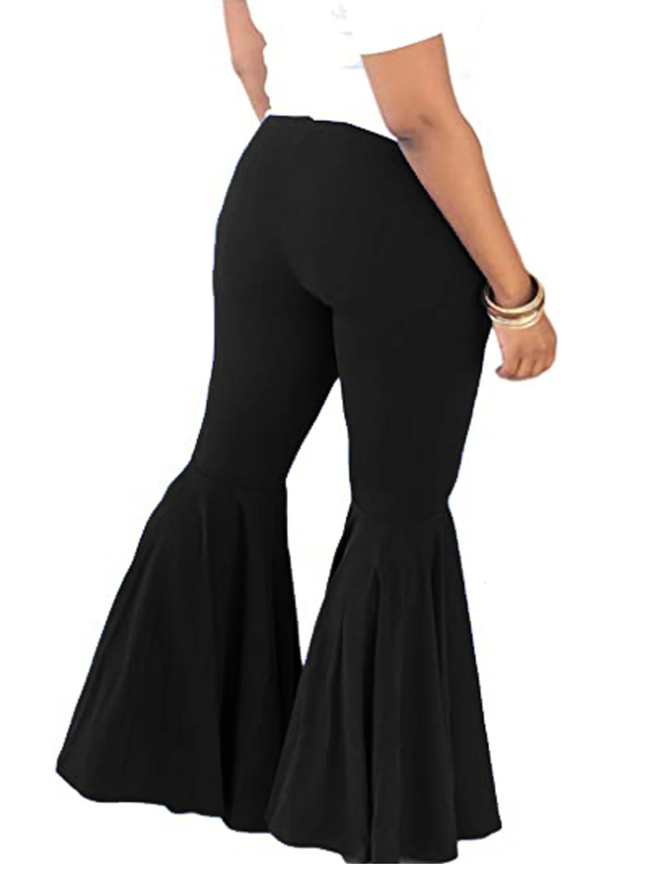 plus-size womens trendy bell-bottomed trousers knitted fabric solid color trousers in the summer of 2024 250207