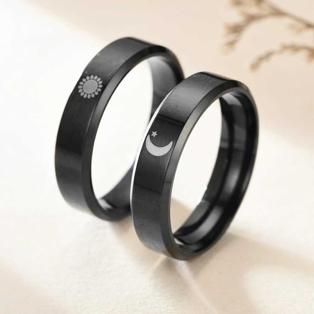 Trendy Sun Moon Couple Rings For Women Men Teens Stainless Steel Paired Couple Ring Party Wedding Fashion Jewelry Gifts W250207