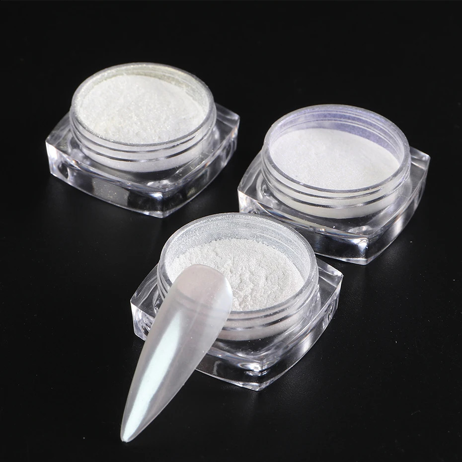 Moonlight Pearl White Nails Glitter Dust Chrome Aurora Rubbing on Powder Shell Mirror Pigment Nail Art Supplies Decoration 250115