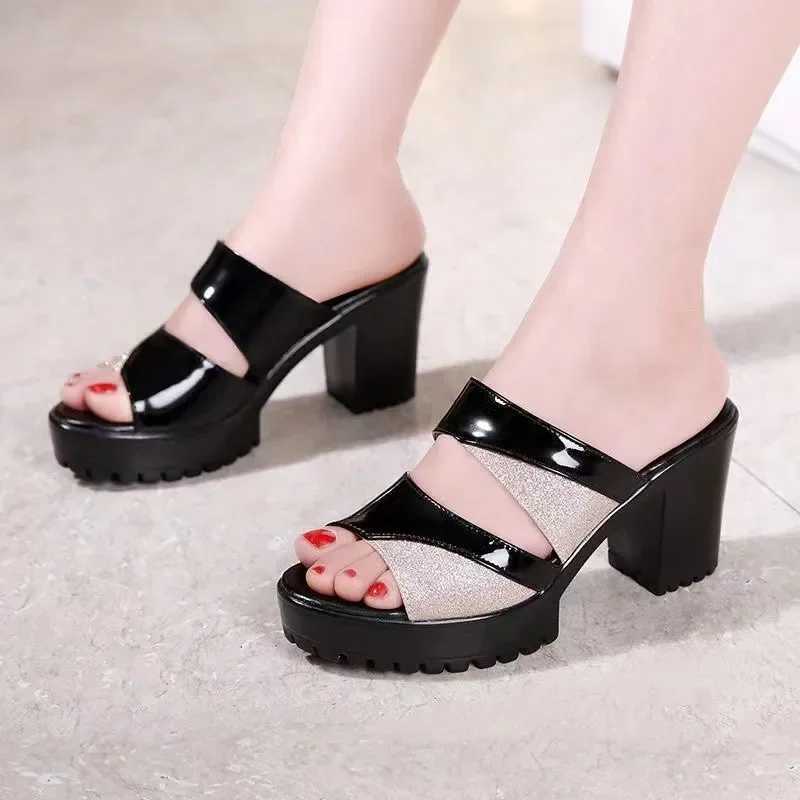 Summer Womens Shoes Thick Soled Thick Heel Slippers Open Toe High Heels Womens Outdoor Dress Party Womens High Heel SandalsXJ250207