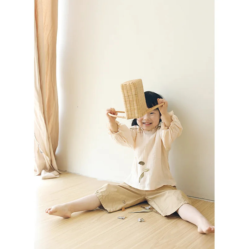 Toddler Girls Long Sleeve Tops Autumn Linen Cotton Solid Ruffle T-Shirt Bottoming Shirts Tees for Kids Casual Tees Girls Blouses 250207