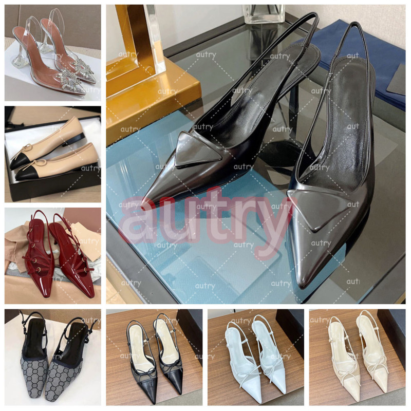 shoe designer woman heel slingbacks high heels loafers womens Sandals ballet flat Dress Shoes heels Black Brushed leather slingback pumps black white patent