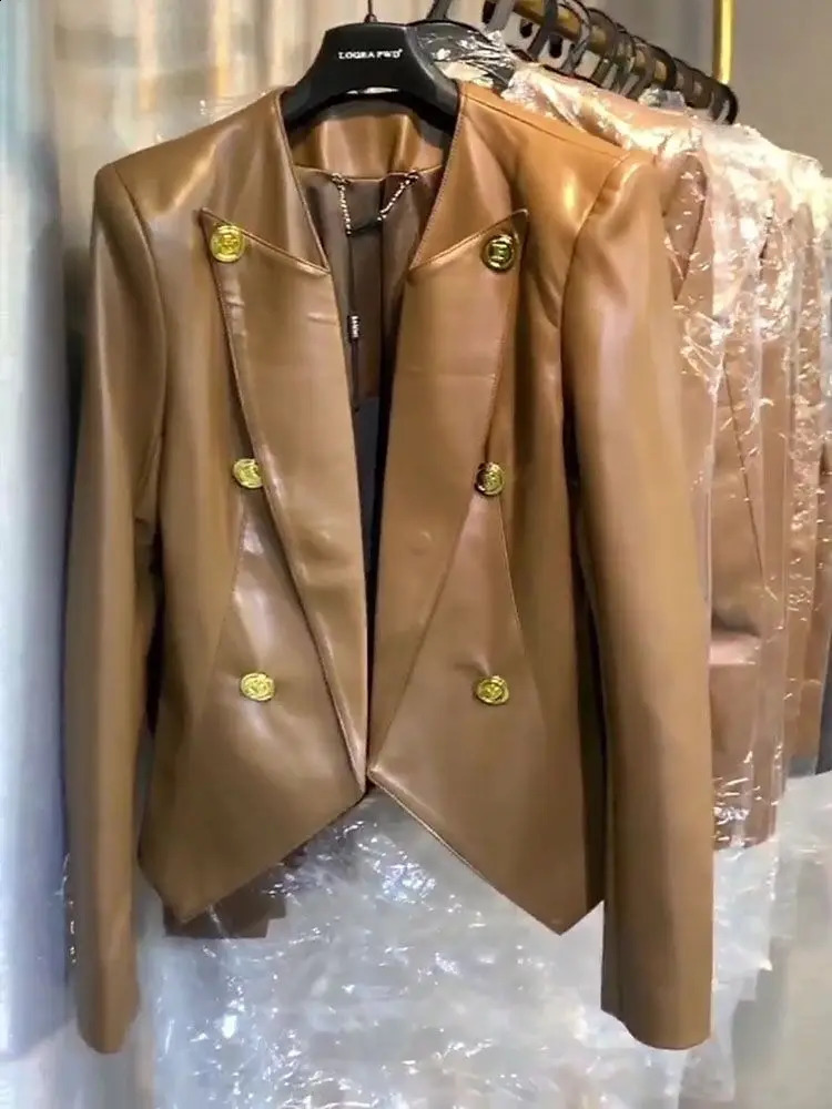HIGH STREET est ner Jacket Womens Double Breasted Faux Leather Blazer 250120