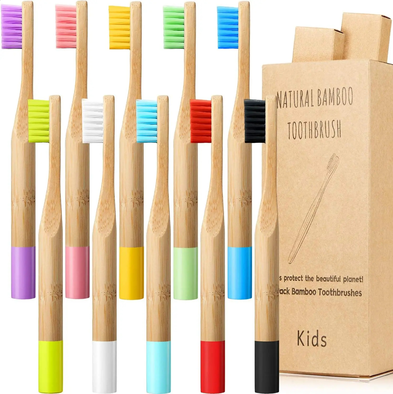 10pcs Round Handle Adult Children Natural Eco Friendly Travel Tooth Teeth Brush Bamboo Toothbrush With Medium Hard Bristlesth 250206