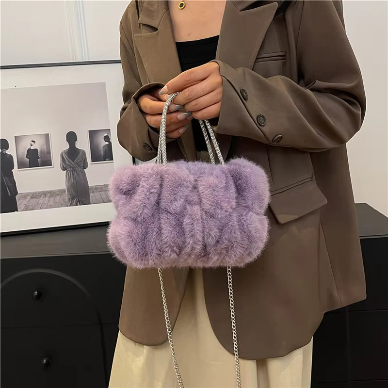 New Faux Fur Ladies Shoulder Bags Soft Plush Female Evening Clutch Purse Handbags Fashion Chain Women Small Crossbody Bag