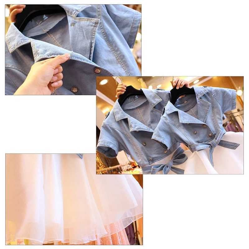 Mother Daughter Dresses Summer Short Sleeved Family Matching Clothes Mom Daughter Dress Family denim Clothing 3-7T Kids clothes W250207