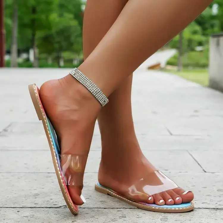 High Quality Fi Summer Women Slippers Clear Transparent Slip- Jelly Shoes Ladies Flat Beach Outdoor Holiday SlidesXJ250207