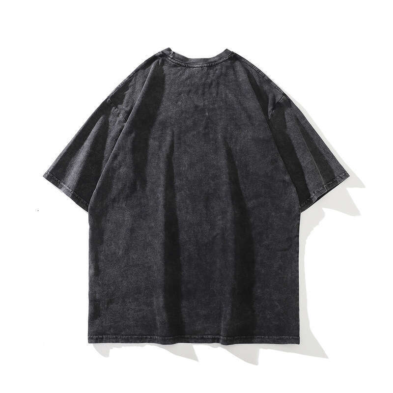 TKPA Doberman Print Wash Vintage High Fashion Brand Loose Round Neck Short Sleeve T-shirt for Men and Women Street