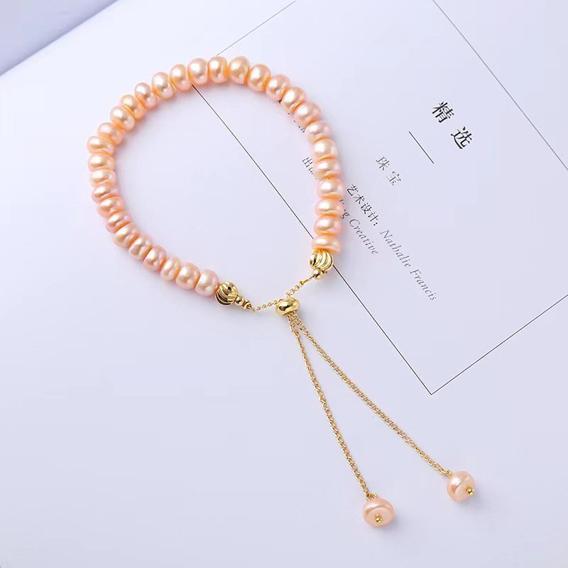 100% Natural Freshwater Pink Pearl Simple 14K Gold Filled Female Beads Chain For Women Bracelet Jewelry Gifts No Fade 250121