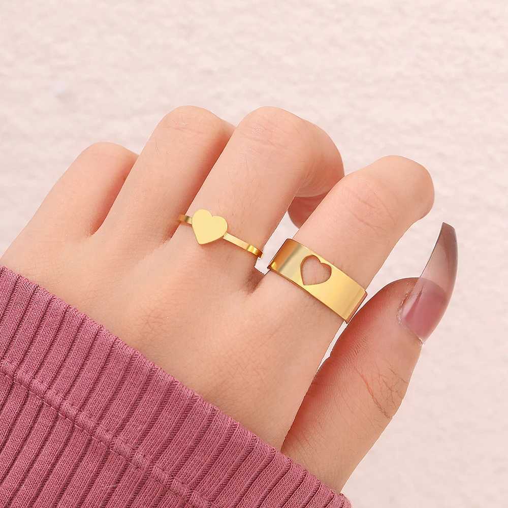 Stainless Steel Rings Trendy Romantic Heart Fashion Adjustable Couple Ring For Women Jewelry Wedding Friendship Gifts 2Pcs/set W250207
