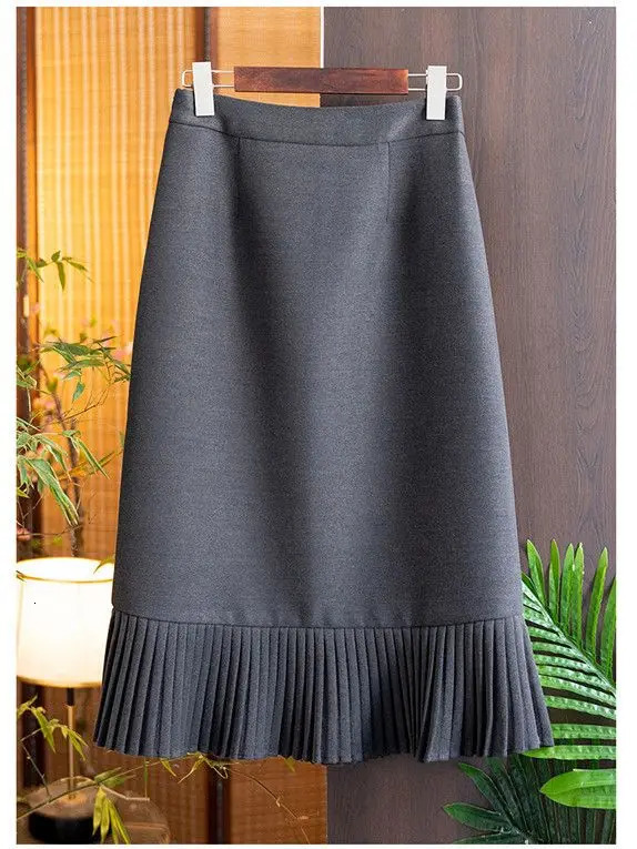 Fashion Solid Color Womens Fashion Fishtail Skirt Commuting Straight Tube High Waist Slim Temperament Pleated Skirt Lady 250207