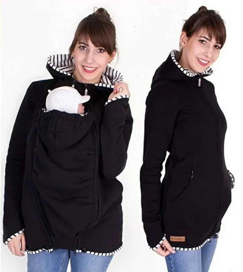 Womens Maternity Kangaroo Baby Carrier Sweatshirt Outwear Zipper Up 3 in 1 Hooded Coat Jacket for Baby and Mother Warm W250207