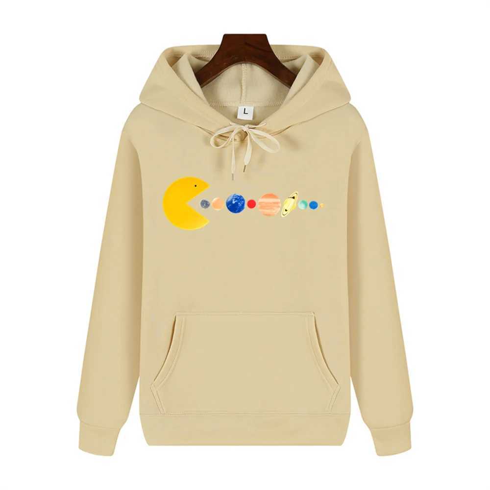 Comfortable and soft autumn and winter with wool simple and creative planet printed mens high-quality casual and warm street hoodie W250207