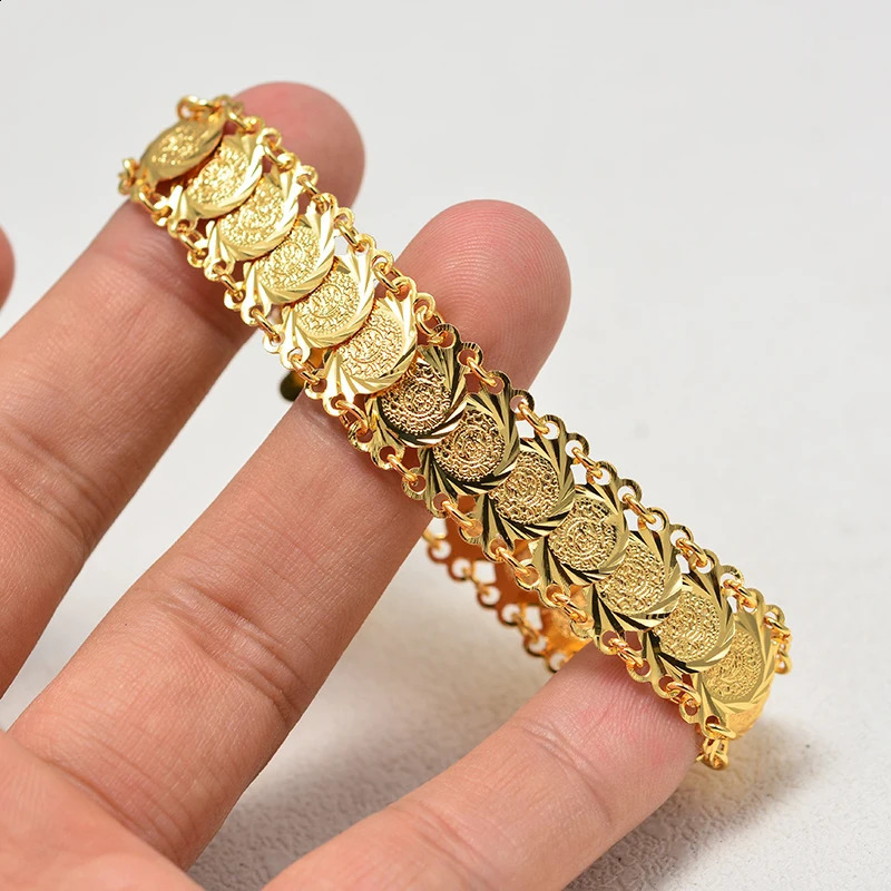 Gold Color Coins Bangles Bracelets For Women Men Money Coin Bracelet Islamic Muslim Arab Middle Eastern Jewelry African Gifts 250206