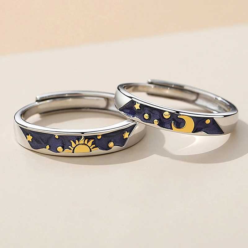Creative Couple Rings Sun Moon Open Adjustable Light Luxury Finger Ring For Women Jewelry Accessories Birthday Gift W250207