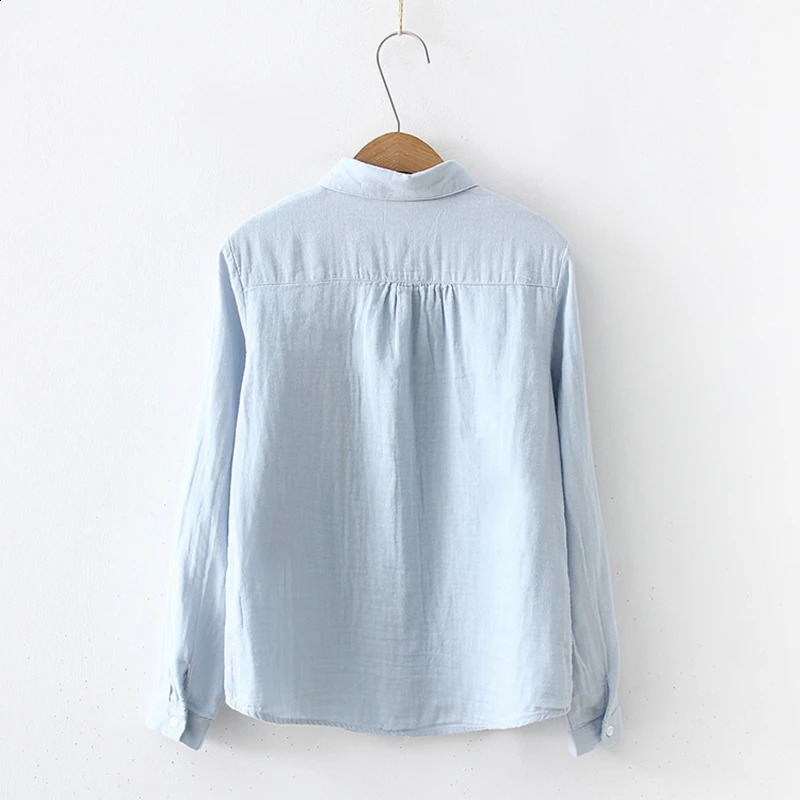 Women Blouses Fashion Long Sleeve Comfortable Office Shirt Cotton Yarn Casual Tops Blusas Femininas Solid Color 250120wtt