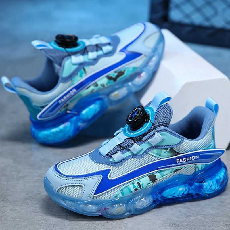 Childrens sports shoes with mesh breathable comfortable flat walking shoes rotating buttons luxurious design fashionable running tennis shoes W250207