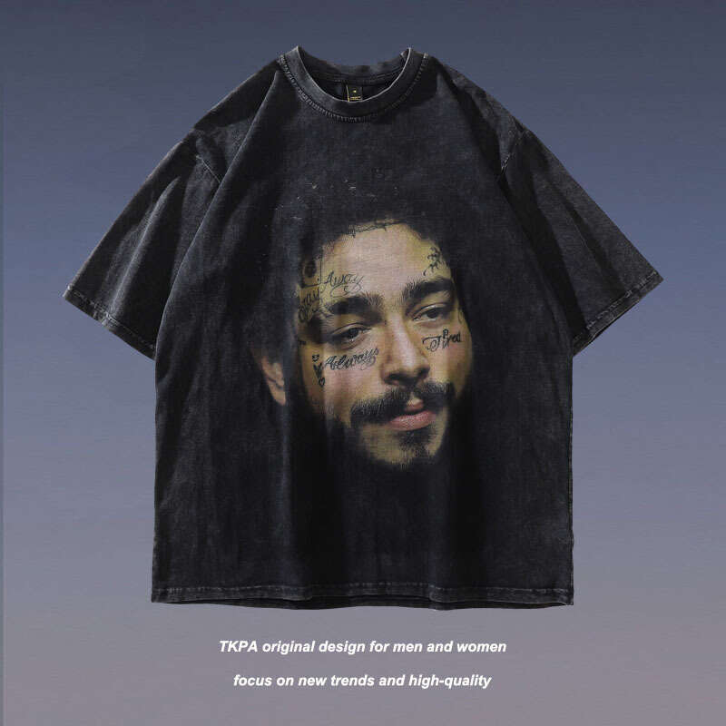 TKPA High Street Portrait Printed sleeved T-shirt Men's Fashion Brand Hip Hop Lazy Style Couple Casual Short Tee
