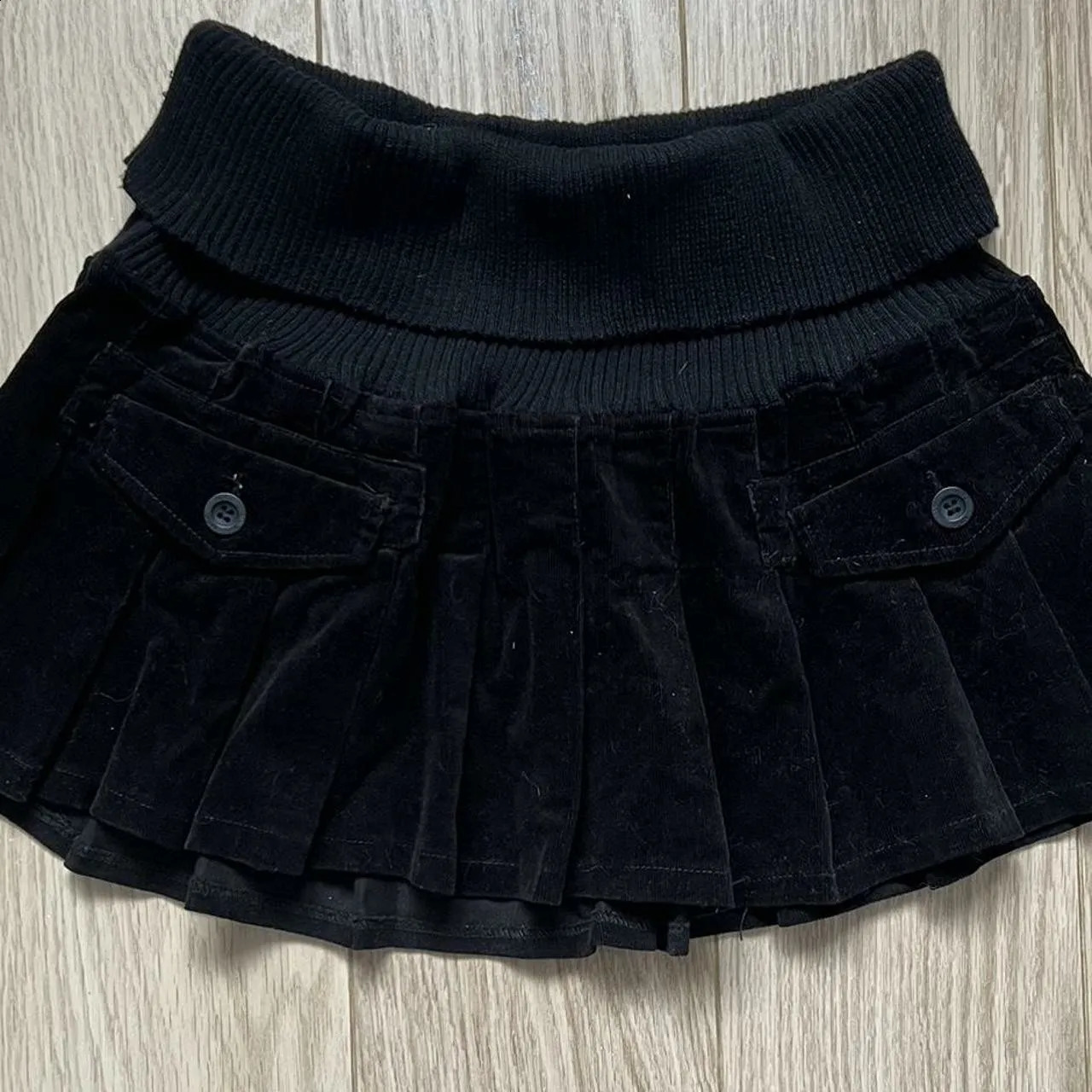 Y2K Ribbed Stretchy Waistband Mini Skirt Gothic Pleated Skirt Womens Harajuku Autumn Winter Retro Apricot Black High Waist Skirt 250206