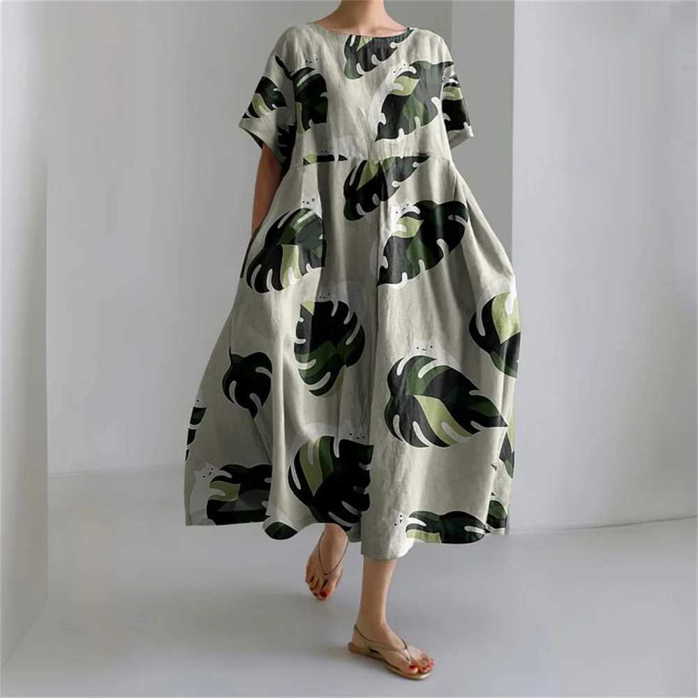 Retro Octopus Digital Print Short Sve Long Dress Summer New Women Casual Ele Dress Women Loose Crew Neck Pocket DressXJ2500207