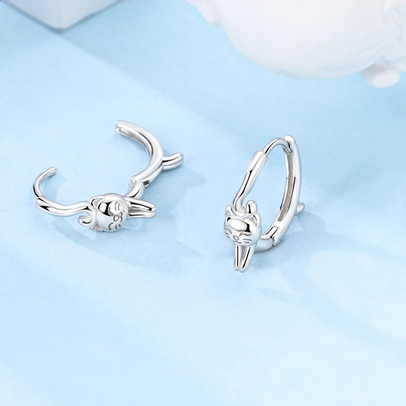 VAMO 925 Sterling Silver Cat Vegetarian Silver Earrings Jewelry Ear Studs Sparkling Pave Earring Wedding Gift Women Anniversary 250207